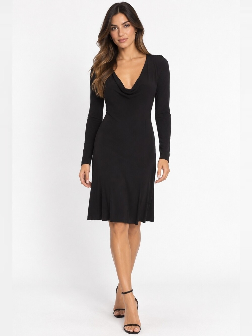 Tom Ford Black Long-Sleeve Cowl Neck Dress Small